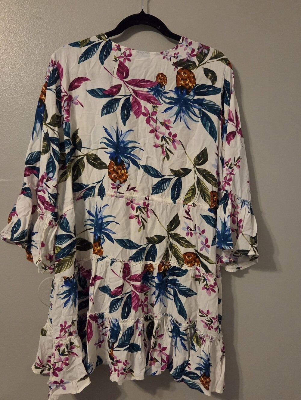 Blue Island L Ruffle Sleeve Drawstring Cover Up Dress White Embroidery SWIM - Picture 2 of 4